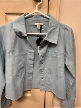 AMUSE Society Light Blue Cropped Button Jacket
